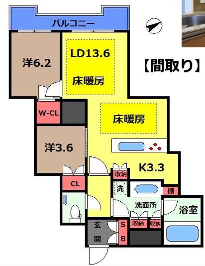 富久クロスコンフォートタワー(2LDK/34階)の間取り写真