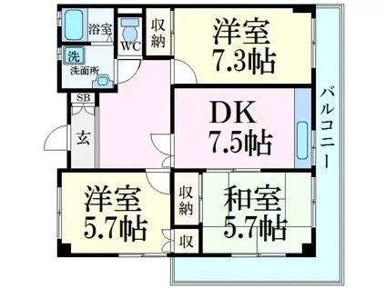 リッチウォーク土山(3DK/4階)の間取り写真