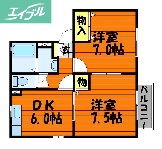 メゾンレオC棟(2DK/2階)の間取り写真