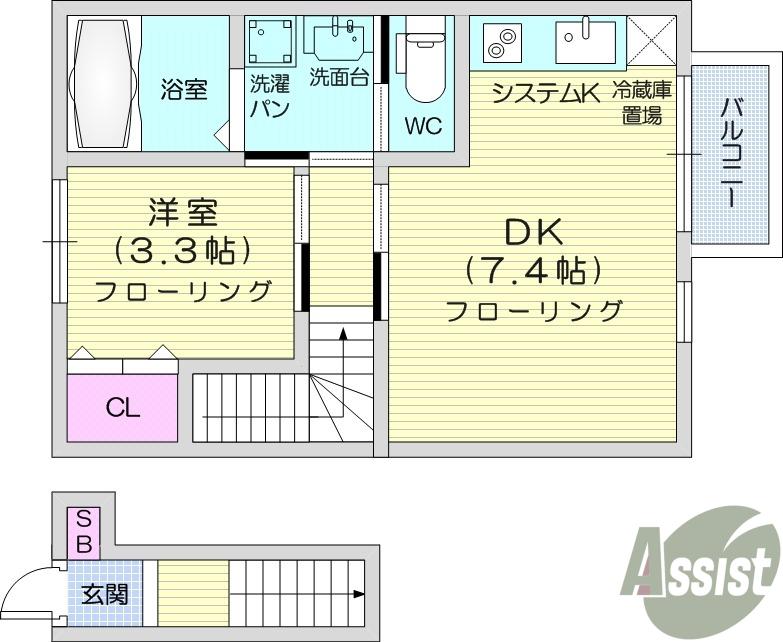 ラクラス小松島(1DK/2階)の間取り写真