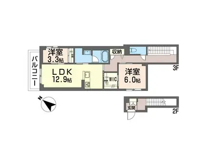 セルディーナ(2LDK/2階)の間取り写真