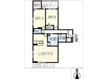 セレスティア檀溪通(2LDK/1階)の間取り写真