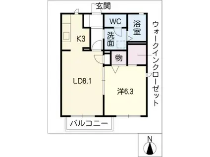 フルール中郷 B(1LDK/1階)の間取り写真