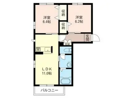 ドゥ・グランII A(2LDK/2階)の間取り写真