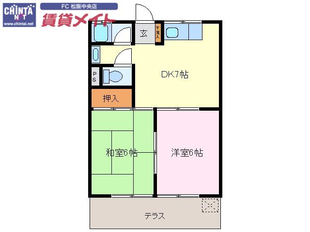 コーポミナミ(2DK/1階)の間取り写真