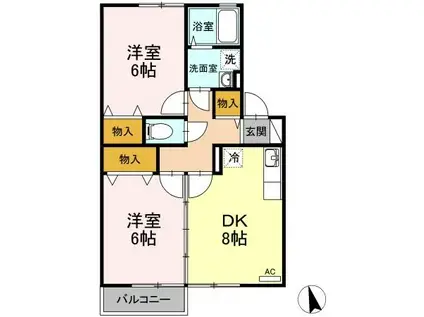 エクレール ティー A(2DK/2階)の間取り写真