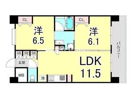 プラマーV番館(2LDK/4階)の間取り写真