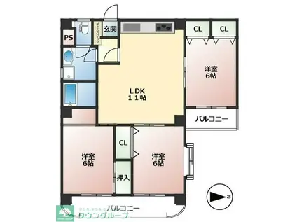 グランド吹上(3LDK/4階)の間取り写真