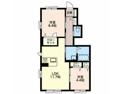 クレセール船越(2LDK/1階)の間取り写真