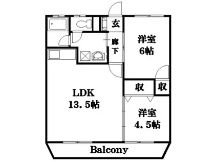 エクセルII(1LDK/4階)の間取り写真
