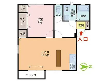 ピュールハウス(1LDK/2階)の間取り写真