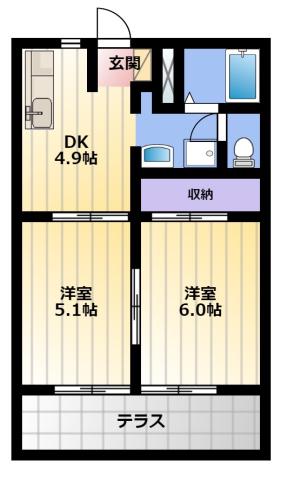 プランタン(2DK/1階)の間取り写真