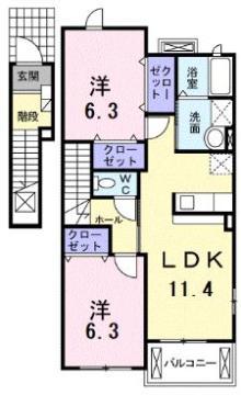 ベルメゾン福地D(2LDK/2階)の間取り写真