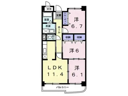 グラース アンジュI(3LDK/1階)の間取り写真