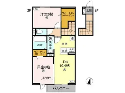 フォーゲルセレーノ A棟(2LDK/2階)の間取り写真