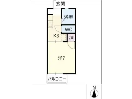 ヒルトップK(1K/1階)の間取り写真