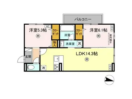 クオリティパレス真砂(2LDK/3階)の間取り写真