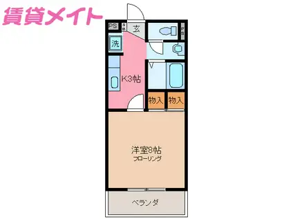 ピースサンライズ(1K/2階)の間取り写真