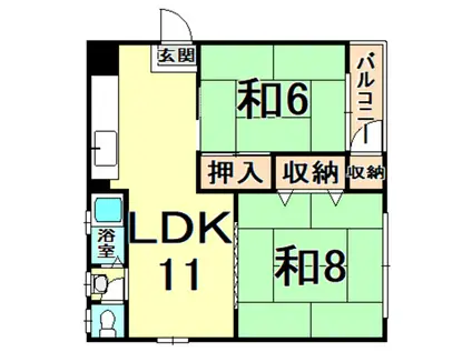 阪神本線 鳴尾・武庫川女子大前駅 徒歩6分 4階建 築61年(2LDK/2階)の間取り写真