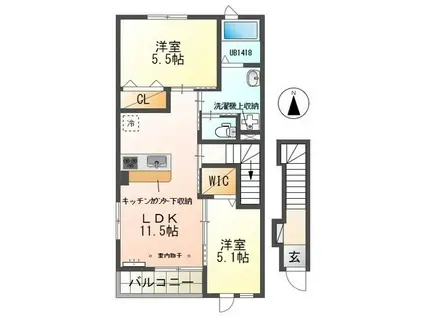 クレッセント高塚B(2LDK/2階)の間取り写真