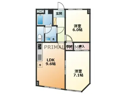 根岸駅前第二共同ビル(2LDK/6階)の間取り写真
