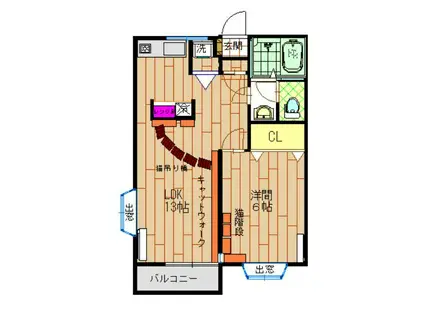 にゃパート八木山(1LDK/2階)の間取り写真