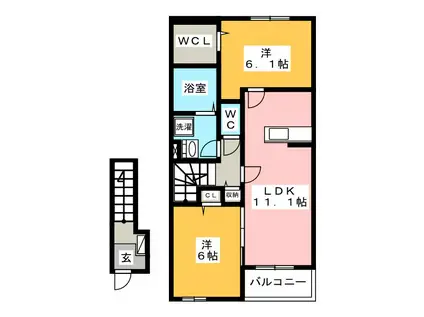 メゾン プティフォンティーヌII(2LDK/2階)の間取り写真