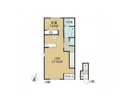 ベレッツァ伊坂台(1LDK/2階)の間取り写真