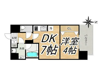 セイワパレス京町堀(1DK/6階)の間取り写真