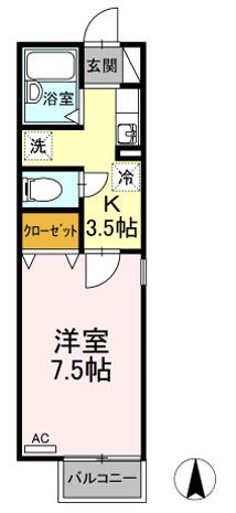 クレール竹原(1K/1階)の間取り写真