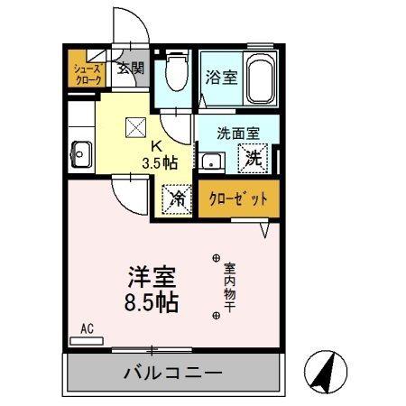 グランブリック(1K/1階)の間取り写真