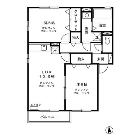 リビングタウン三本柳C棟(2LDK/2階)の間取り写真