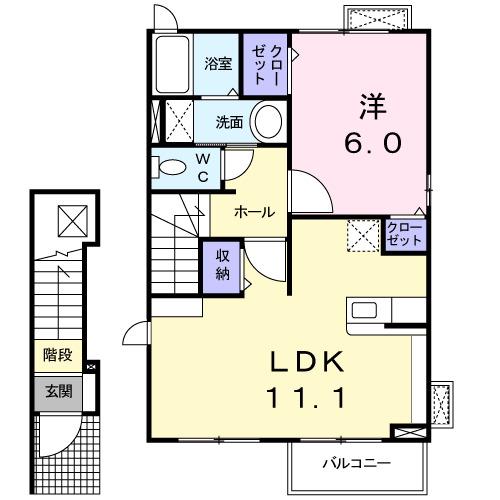 メゾンドソレイユⅡ(1LDK/2階)の間取り写真