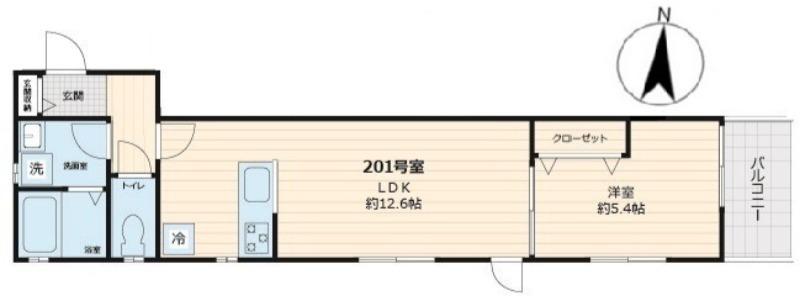 TIEDEUR(1LDK/2階)の間取り写真