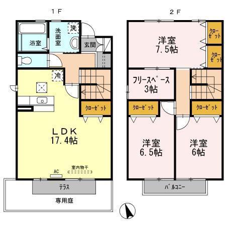 ウィズ山城(3LDK/1階)の間取り写真