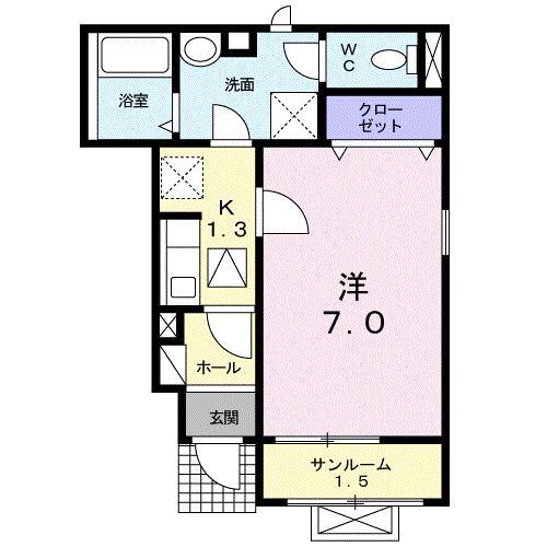 アプローズ(1K/1階)の間取り写真