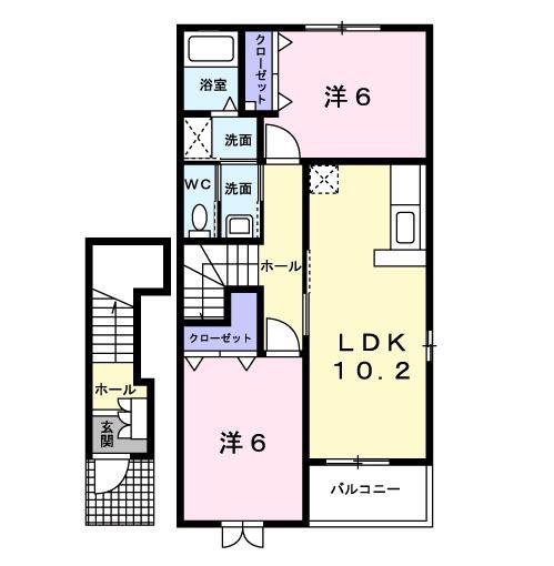 ユニゾン(2LDK/2階)の間取り写真