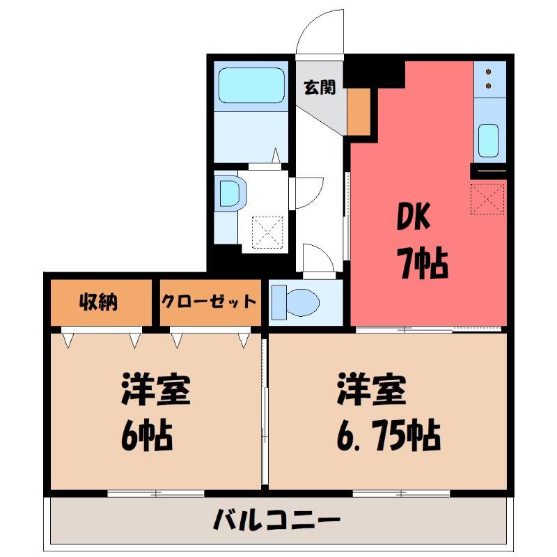 オペラハウス上大島 B(2DK/2階)の間取り写真
