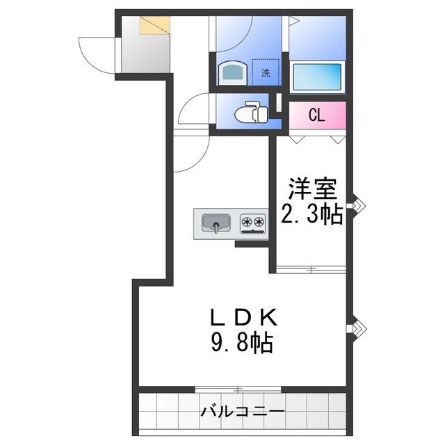 フェリーチェ泉大津(1LDK/2階)の間取り写真
