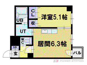 アップルハイム船見坂(1DK/4階)の間取り写真