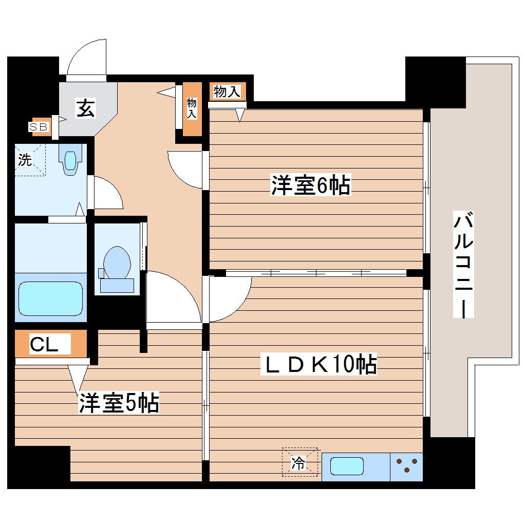 ディオヒルズ二日町(2LDK/5階)の間取り写真