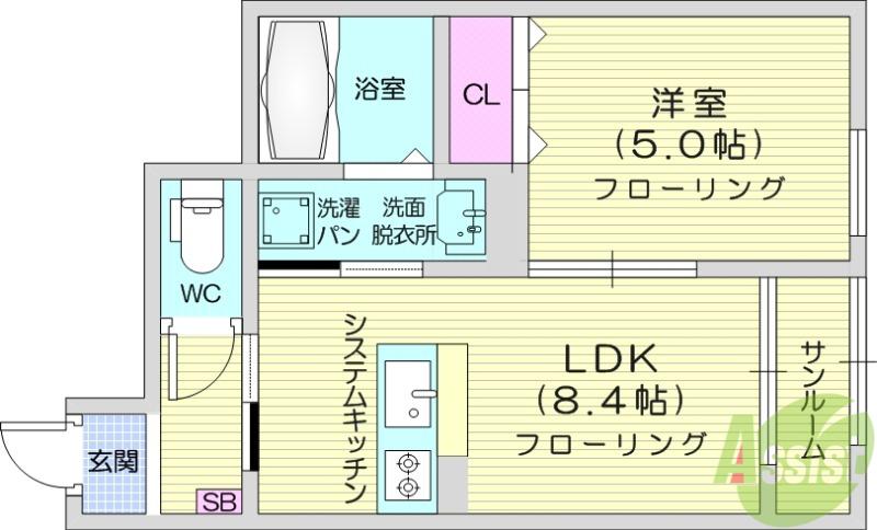 セレッソ袖野田(1LDK/1階)の間取り写真