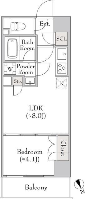 ルミーク関内II(1LDK/7階)の間取り写真