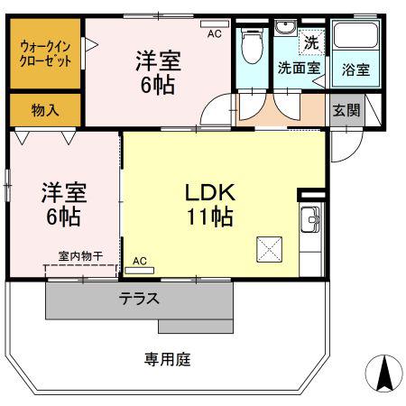 ヴェルドミール A(2LDK/1階)の間取り写真