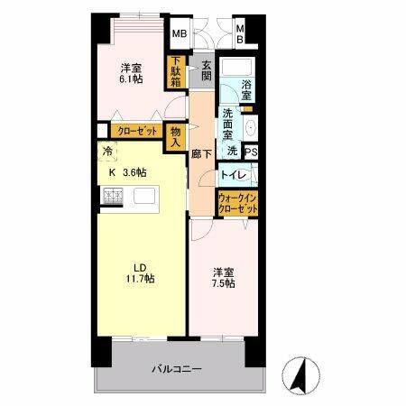 ロイヤルパークス若葉台(2LDK/7階)の間取り写真