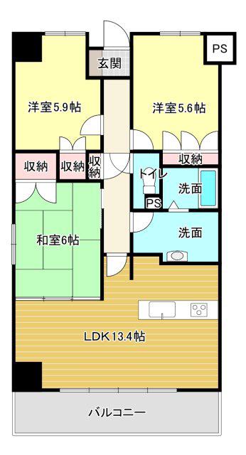 ドラゴンズマンション山手(3LDK/2階)の間取り写真