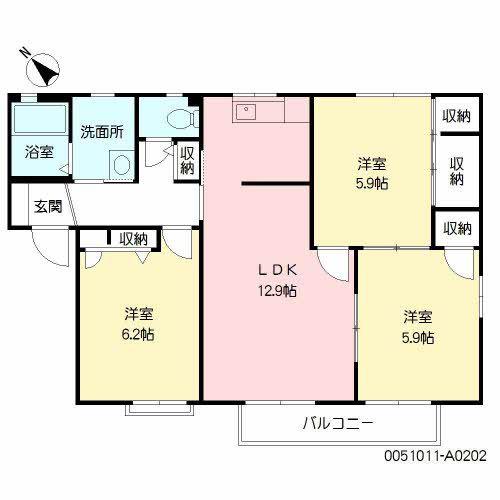 パルテールヴィラA棟(3LDK/2階)の間取り写真