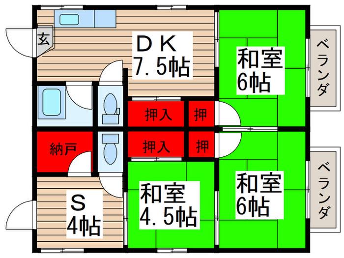 トリデハイツ(3SDK/2階)の間取り写真