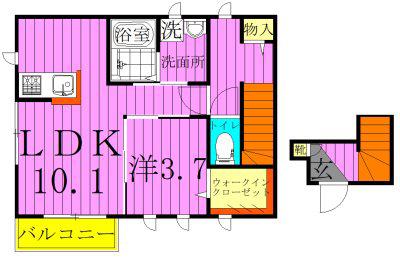 パーシモン(1LDK/2階)の間取り写真