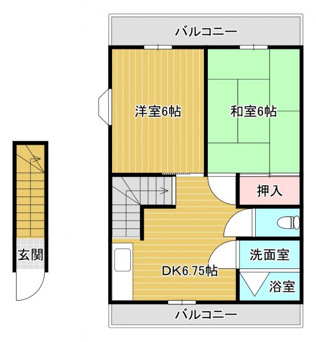 古川北アパート(2DK/2階)の間取り写真
